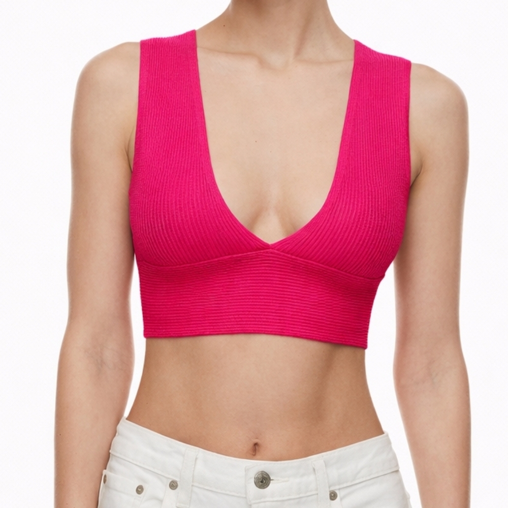 Babaton Sculpt Knit Deep V Tank Rose Eros Ribbed Cropped NWT Size S